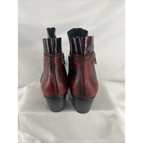 Un Tour en Ville Burgundy Distressed-Look Booties Womens EU Size 37 - Picture 5 of 9